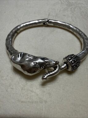 Lucky Brand Silver-Tone Elephant Hinged Bangle Bracelet